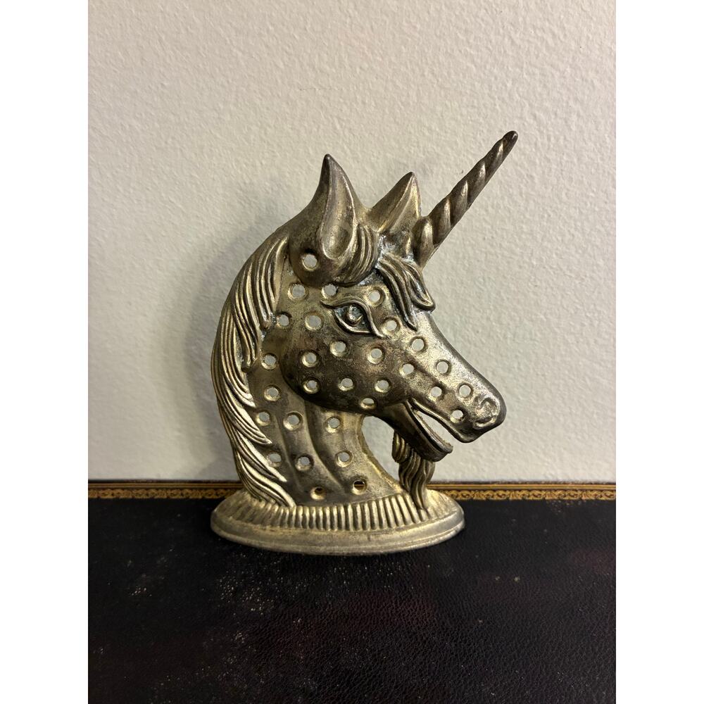 Vintage Silver Plated Unicorn Head Jewelry Holder – 1980s Ring & Earring Stand